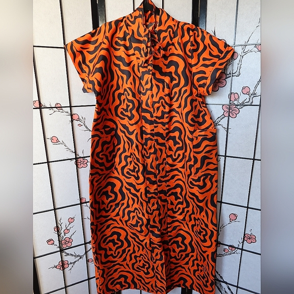 Vibrant Orange and Black Zebra Print African Bubu Kaftan Gown Dress Oversized - Picture 1 of 16